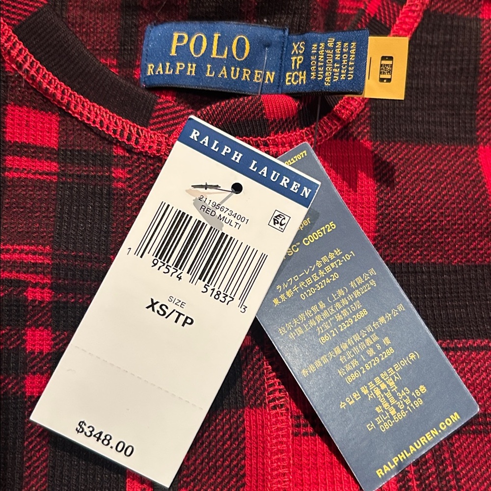 Polo Ralph Lauren Plaid Motif Cotton Henley Dress Red Black - Picture 9 of 11